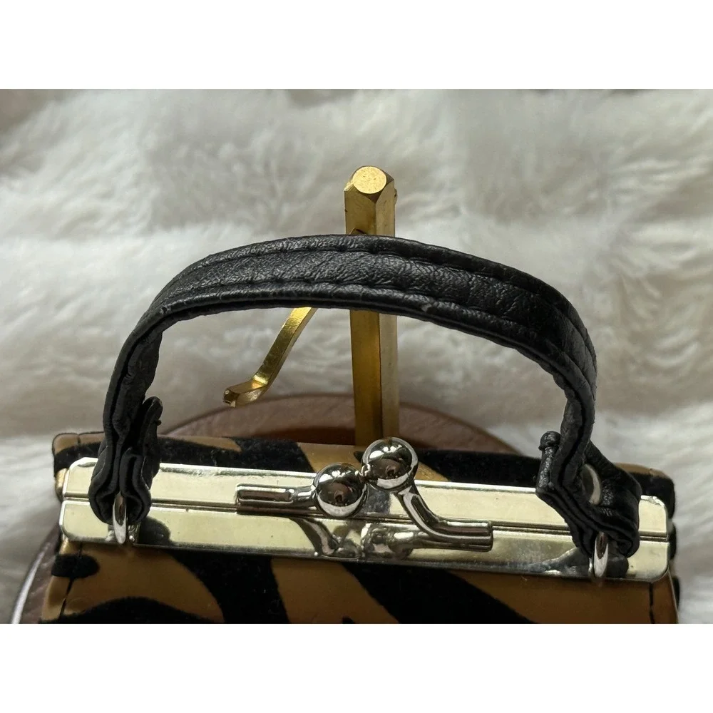 Mini‎ Zebra Print Micro Purse Kiss Lock Handbag Y2K Glam Novelty Bag Gold Black